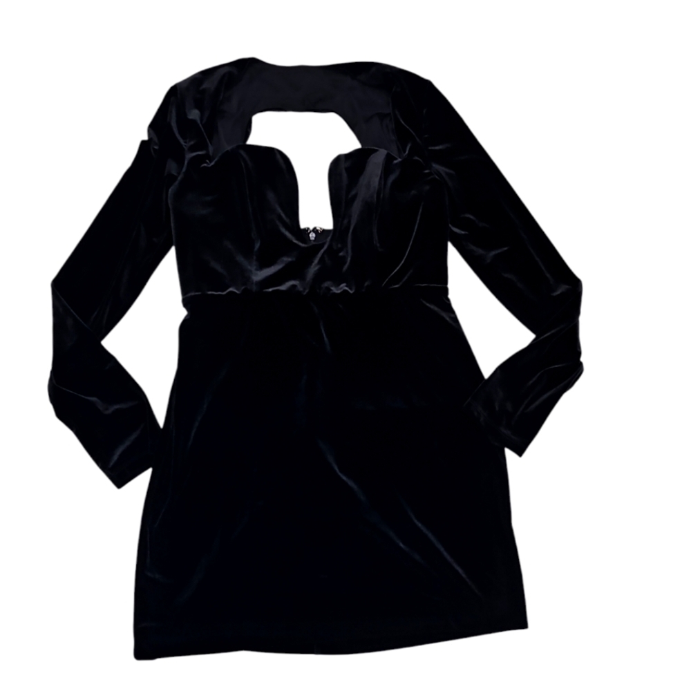 NBD Black Velvet Long Sleeve NYE Mini Cocktail Dress Women's Size Large